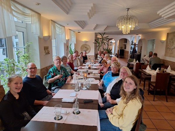 A meal with our hosts in Lage